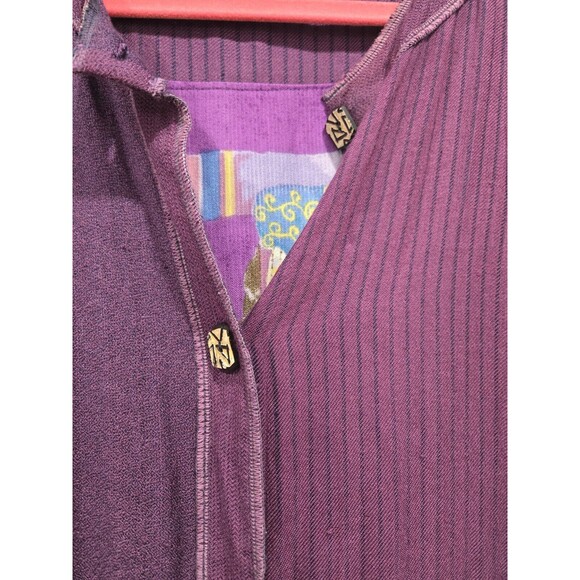 Zashi vintage Button up 100% rayon purple boho Wearable art panels‎ unique L - Picture 3 of 7